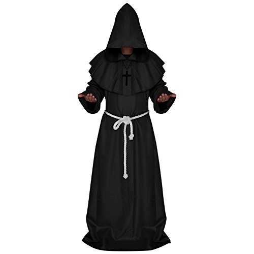 Acheter semen Costume Déguisement de Moine Prêtre Cape Robe Soutane à Capuche Médiévale Halloween Soirée à Thème Noirs (Convient aux Tailles 160-170cm) chez AMAZON.FR