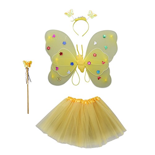 Acheter MagiDeal Ensemble Papillon Costume Tutu Jupe Ailes Bandeaux Baguette Magique pour Enfant Fille Déguisement - Jaune chez AMAZON.FR