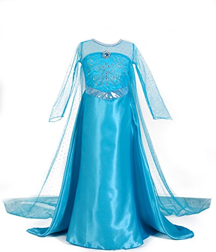Acheter URAQT Elsa Deguisement Robe Reine des Neiges Princesse avec Manche Longue pour Carnaval / Anniversaire / Halloween / Ceremonie chez AMAZON.FR