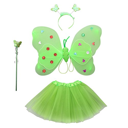 Acheter MagiDeal Ensemble Papillon Costume Tutu Jupe Ailes Bandeaux Baguette Magique pour Enfant Fille Déguisement - Vert chez AMAZON.FR
