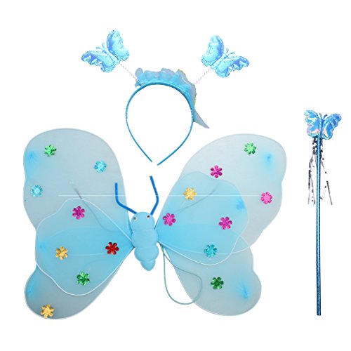 Acheter Gazechimp Kit Enfant Costume Ailes de Papillon +Baguette de Fée+ Bandeau pour Anniversaire Holloween - Bleu chez AMAZON.FR
