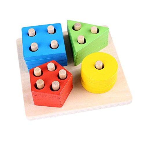 Acheter Hipzop,jouets éducatifs pour enfants précoces de l'enfance poteau en bois en forme de géométrie intelligence chez AMAZON.FR