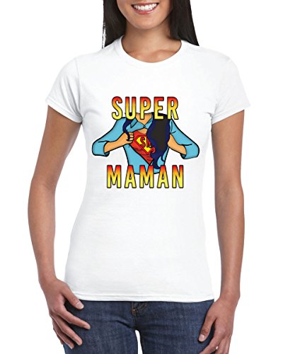 Acheter Super Maman Déguisement des Super Héros Tee-Shirt Femme Humour Manches Courtes (L, Blanc) chez AMAZON.FR