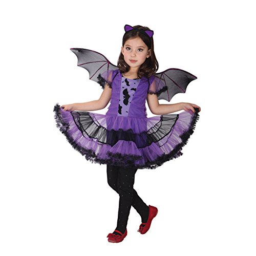 Acheter Amurleopard Deguisement Enfant Costume Halloween Fille Sorciere ailles de chauve-souris pourpre L chez AMAZON.FR
