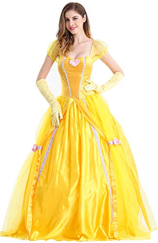 Acheter Feicuan Femme Robe de Princesse Fancy Dress Up Halloween Party Yellow Costume Queen chez AMAZON.FR