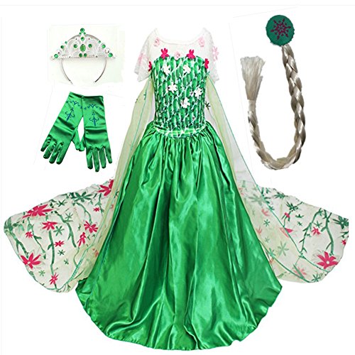 Acheter GenialES Fille Costume Deguisement de Princesse Robe Longue Vert avec Gants Couronne Tresse pour Mariage Soiree Parti Cosplay Carnaval Halloween pour Enfant Fille 2-8 ans chez AMAZON.FR