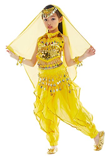 Acheter BELLYQUEEN Robe Danse Ventre Robe Danse Costume Classique Costume Dance Oriental Robe Danse Indienne pour Déguisement Carnaval Spectacle Halloween Costume 5-8ans Jaune chez AMAZON.FR